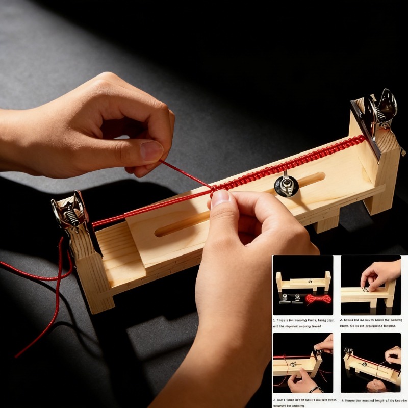Woodworking Plans - 無垢材ブレスレット編み込み固定ツール - 赤いロープの編み込み用調整可能なフレームプレート手作りコードDIYクラフト用品