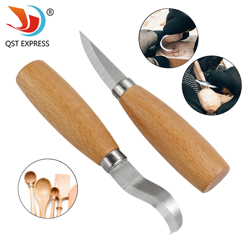 Woodworking Knives - ステンレス鋼彫刻ナイフ ブナ材ハンドル 曲線ストレートナイフ 木材切断ナイフ 木工彫刻ツールセット