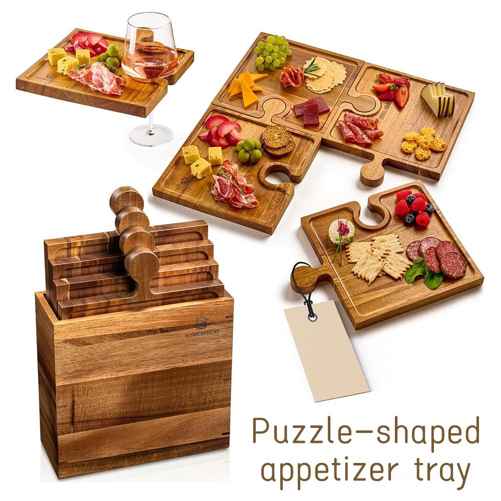 Woodworking Plans - 木製パズル型前菜トレイ4点セット調理済み食品ボードキッチンまな板調理済みチーズパンシャルキュトリボード