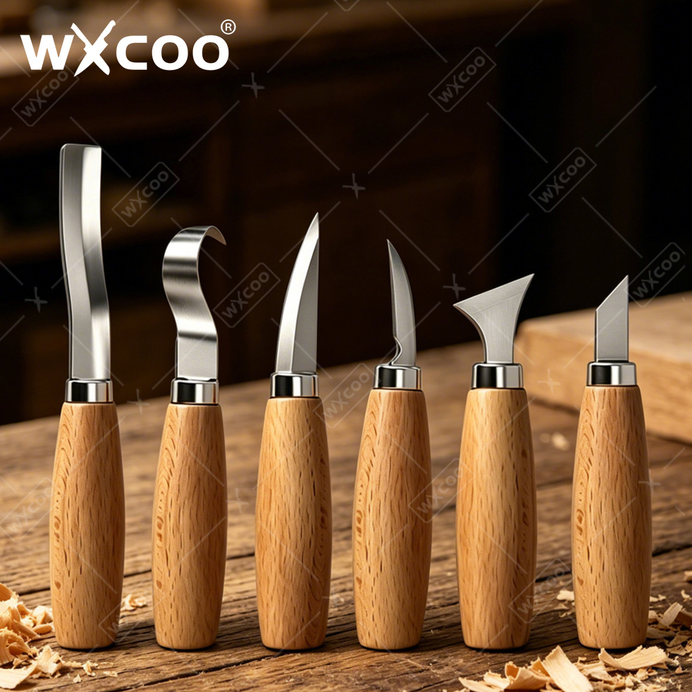 Woodworking Knives - WXCOO 人間工学に基づいた木彫りフックチゼルナイフ 曲線彫刻ツール スプーン作り初心者向け プロの木工職人向け