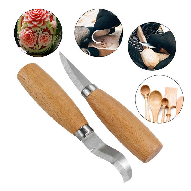 ステンレス鋼彫刻ナイフ ブナ材ハンドル 曲線ストレートナイフ - Woodworking Knives のレビューと価格