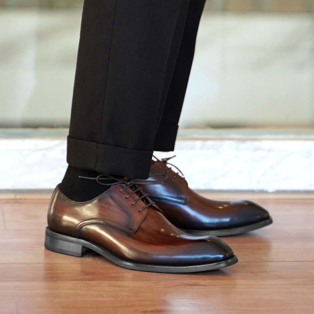 メンズビジネスカジュアルシューズ、ヴィンテージ風木目調スクエ - Woodworking Shoes のレビューと価格